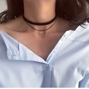 LAST ONE Black Velvet Silver Triangle Choker